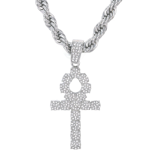 Iced Large Cross Pendant with 8mm Rope Chain 24" - HC-8021**