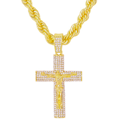 Iced Large Cross Pendant with 8mm Rope Chain 24" - HC-8022