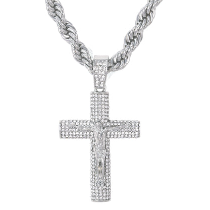 Iced Large Cross Pendant with 8mm Rope Chain 24" - HC-8022