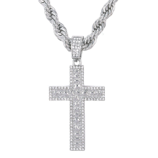 Iced Large Cross Pendant with 8mm Rope Chain 24" - HC-8025