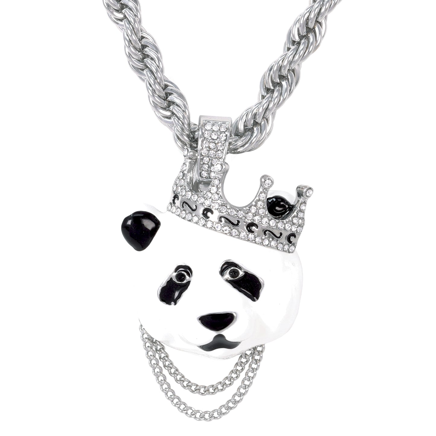 Iced Large Panda Pendant with 8mm Rope Chain 24" - HC-8029**
