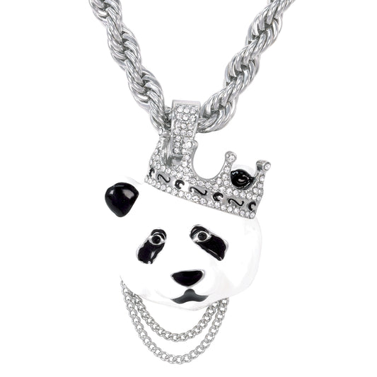 Iced Large Panda Pendant with 8mm Rope Chain 24" - HC-8029**