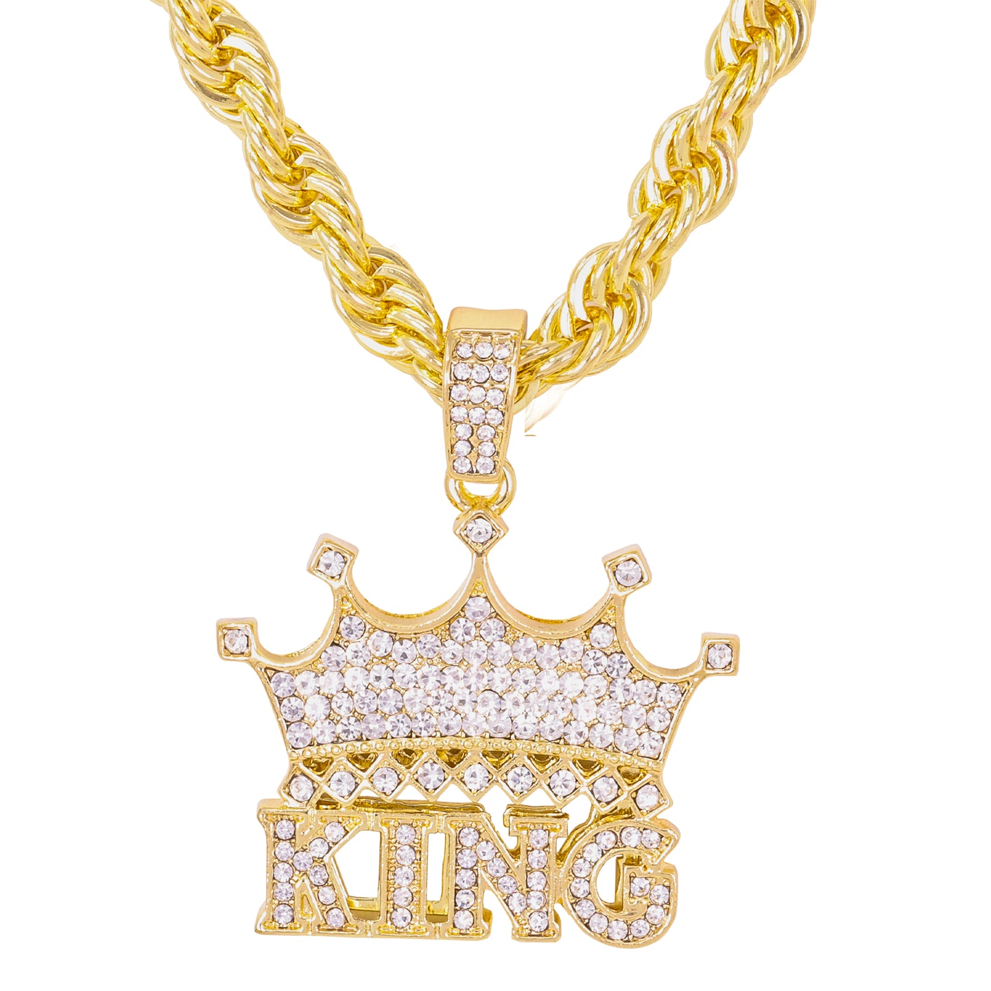 Iced Large King Pendant with 8mm Rope Chain 24" - HC-8032