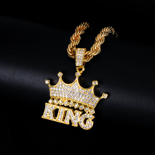 Iced Large King Pendant with 8mm Rope Chain 24" - HC-8032