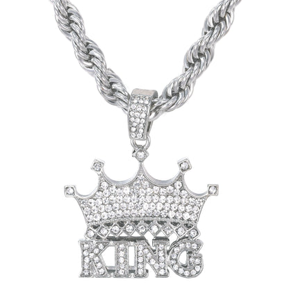 Iced Large King Pendant with 8mm Rope Chain 24" - HC-8032