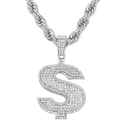 Iced Large Money Pendant with 8mm Rope Chain 24" - HC-8033