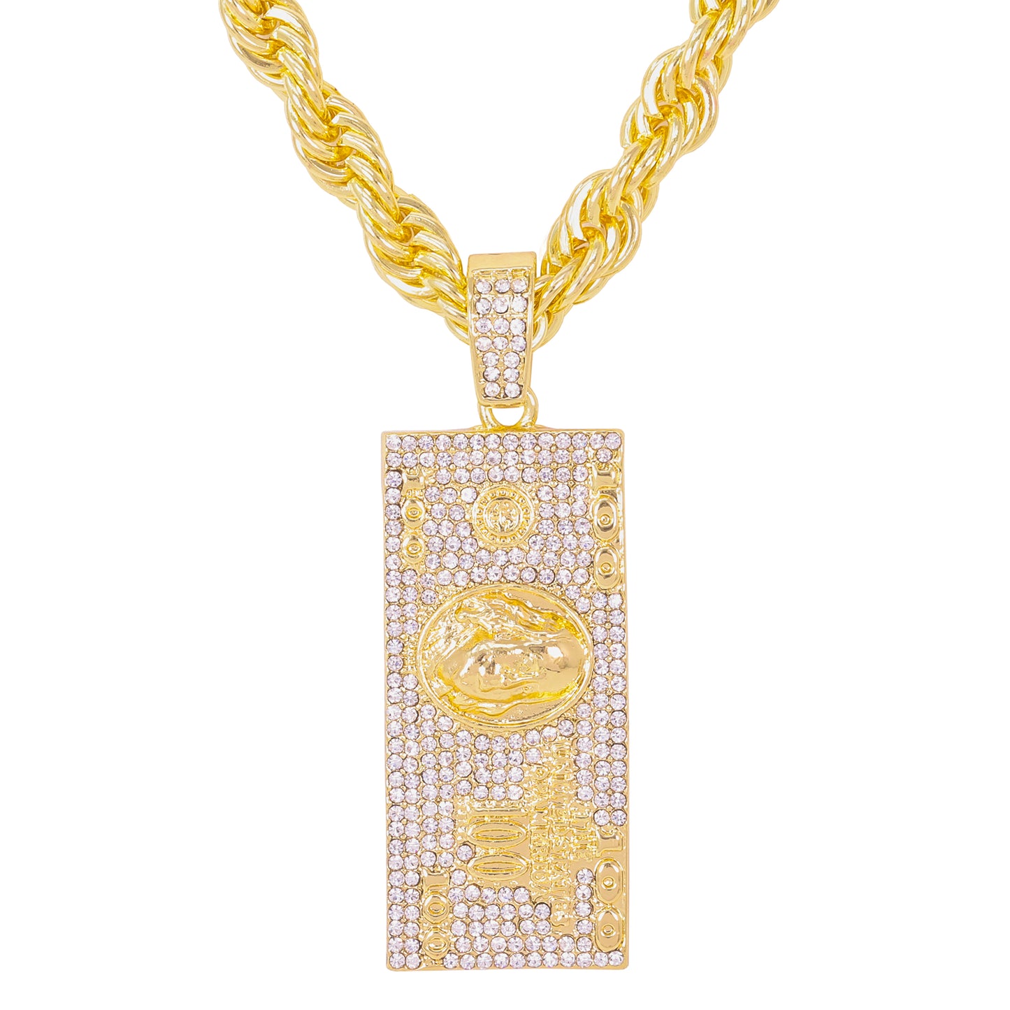 Iced Large Money Pendant with 8mm Rope Chain 24" - HC-8034