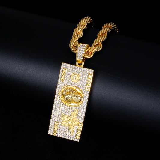 Iced Large Money Pendant with 8mm Rope Chain 24" - HC-8034