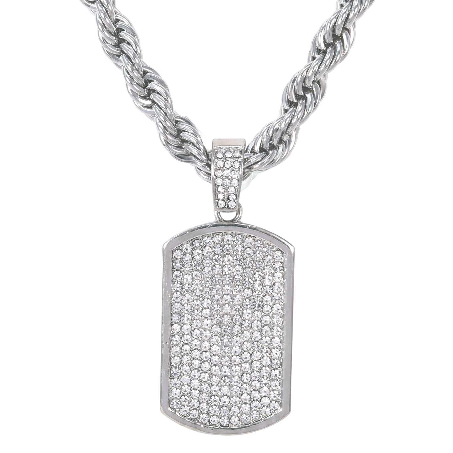 Iced Large Tag Pendant with 8mm Rope Chain 24" - HC-8035**