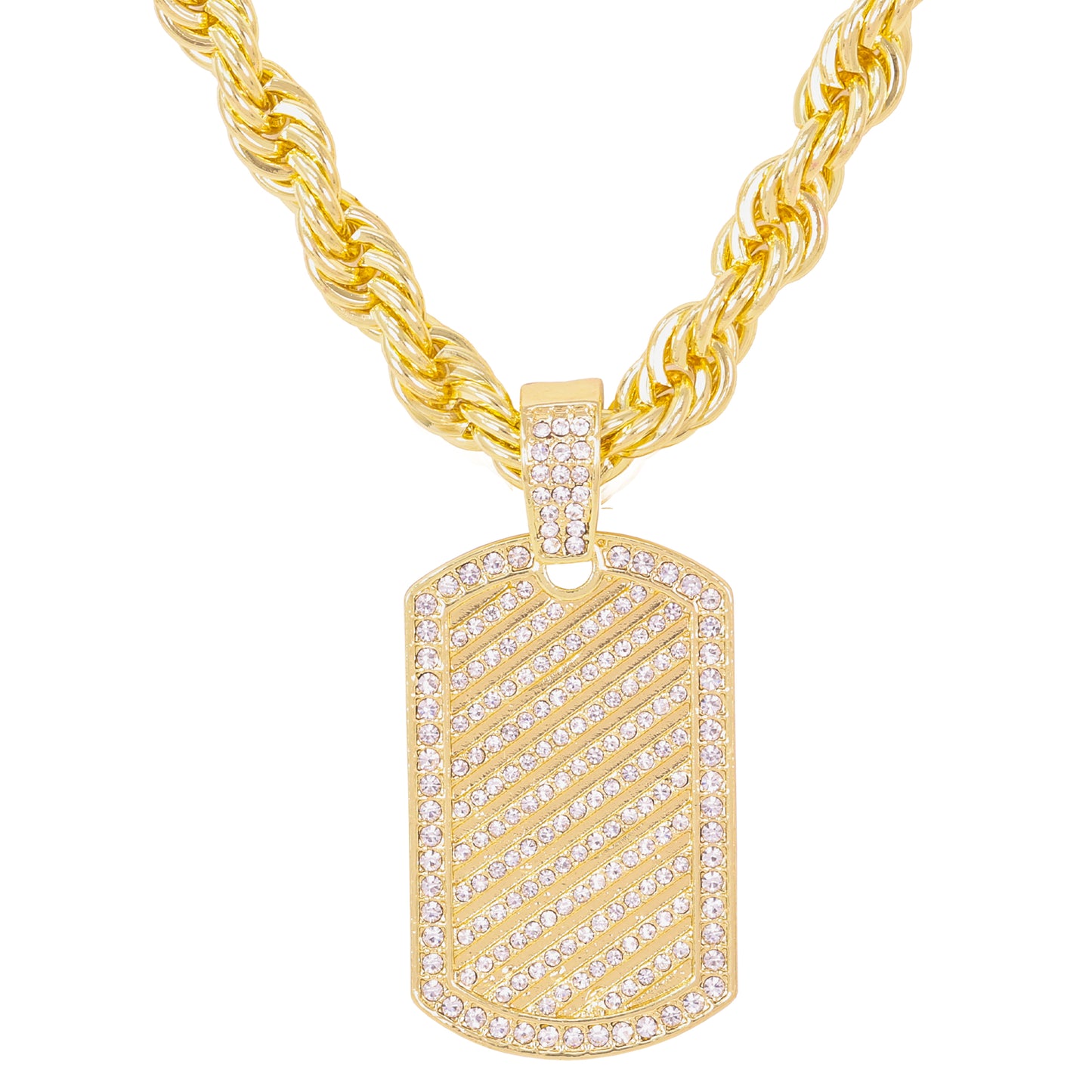 Iced Large Tag Pendant with 8mm Rope Chain 24" - HC-8036**