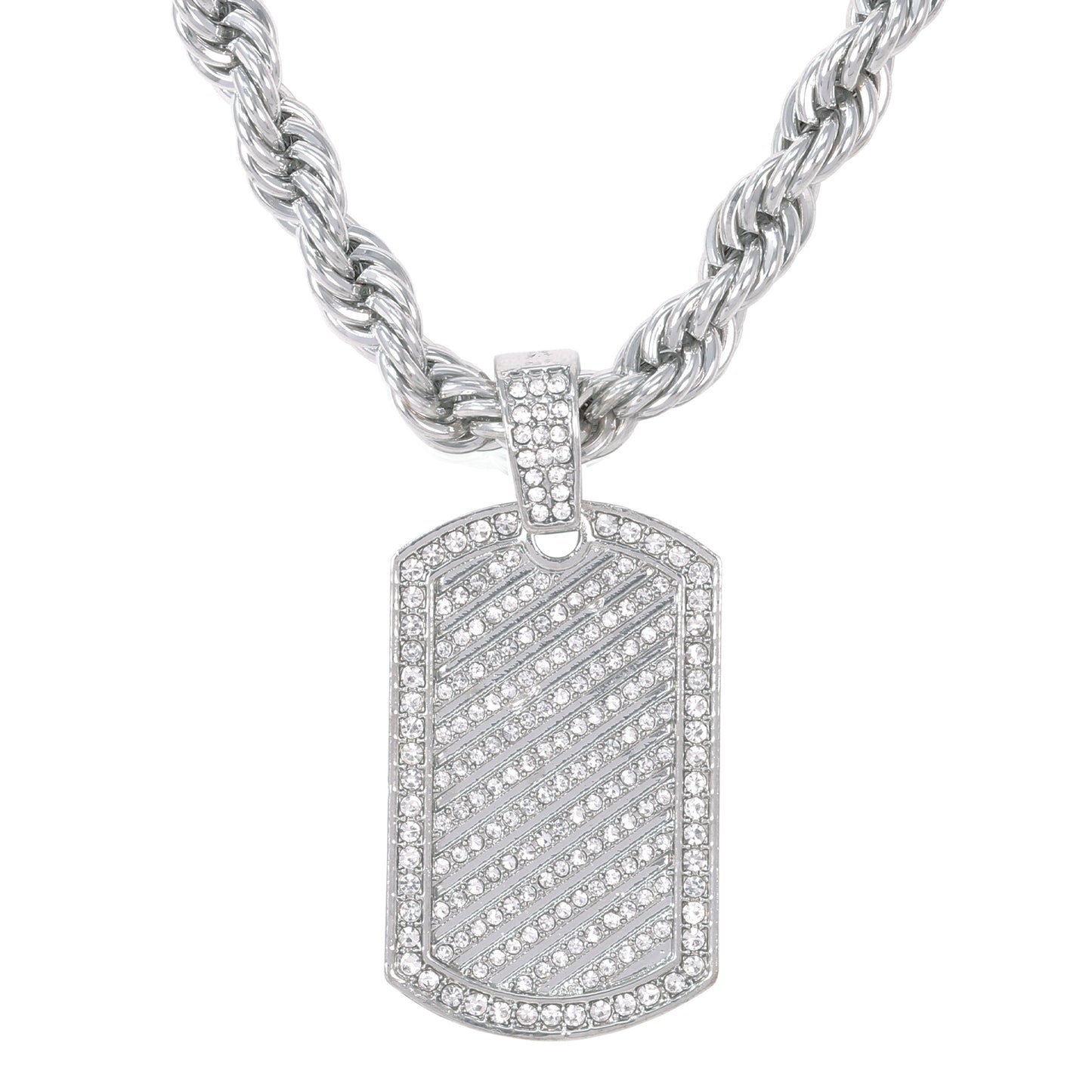Iced Large Tag Pendant with 8mm Rope Chain 24" - HC-8036**