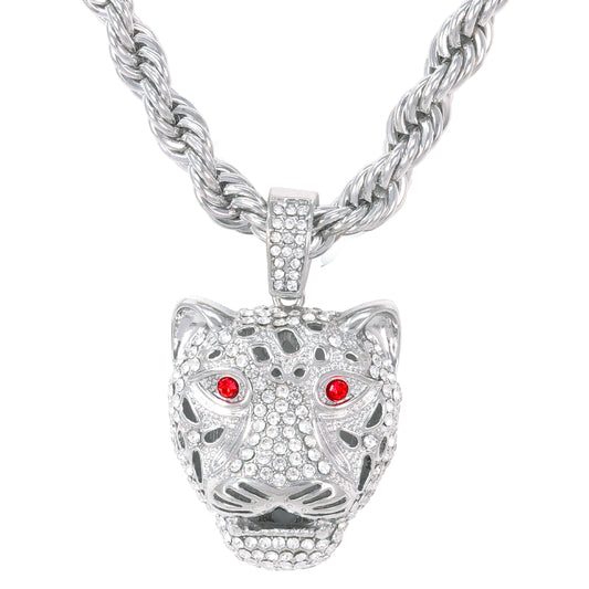 Iced Large Cheetah Pendant with 8mm Rope Chain 24" - HC-8037**