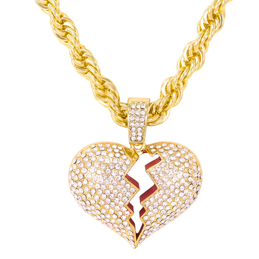 Iced Large Love Pendant with 8mm Rope Chain 24" - HC-8038