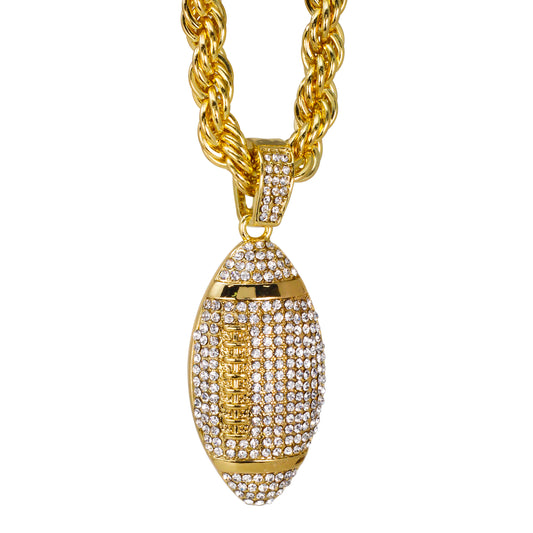 Iced Large Football Pendant with 8mm Rope Chain 24" - HC-8041**