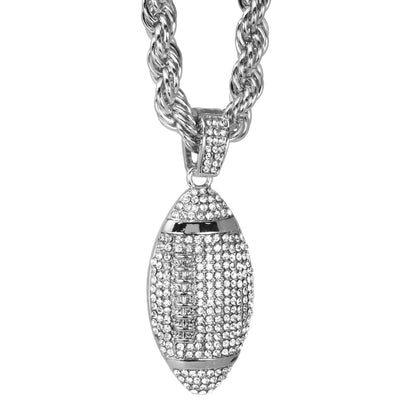 Iced Large Football Pendant with 8mm Rope Chain 24" - HC-8041**