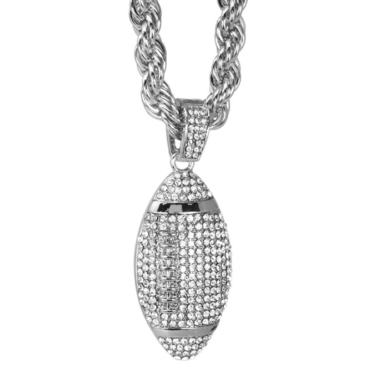 Iced Large Football Pendant with 8mm Rope Chain 24" - HC-8041**