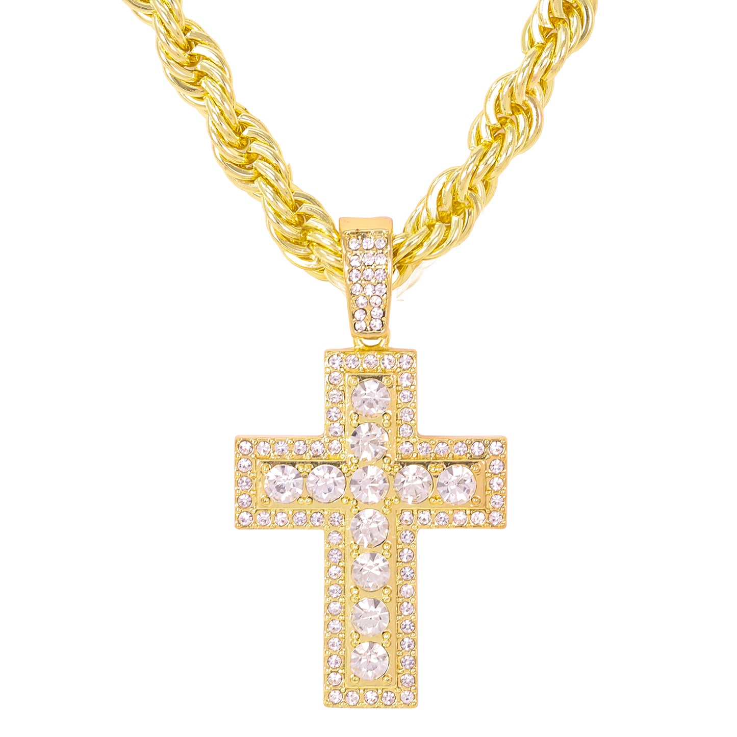 Iced Large Cross Pendant with 8mm Rope Chain 24" - HC-8043