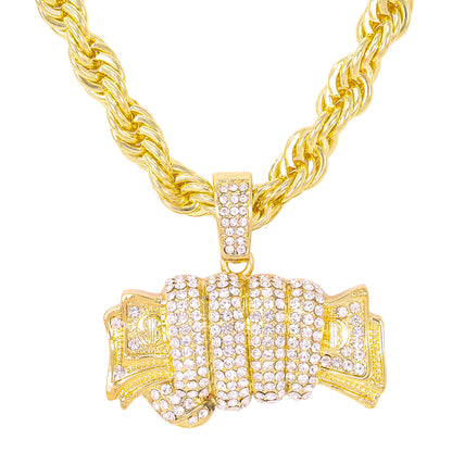 Iced Large Money Pendant with 8mm Rope Chain 24" - HC-8042