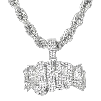 Iced Large Money Pendant with 8mm Rope Chain 24" - HC-8042