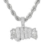 Iced Large Money Pendant with 8mm Rope Chain 24" - HC-8042