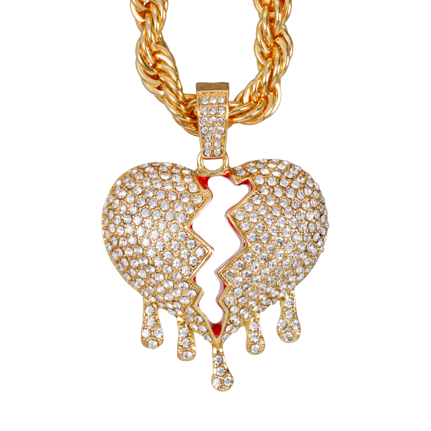 Iced Large Love Pendant with 8mm Rope Chain 24" - HC-8046