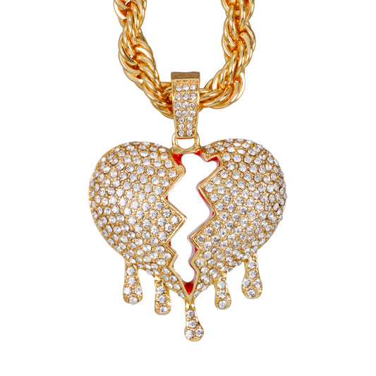 Iced Large Love Pendant with 8mm Rope Chain 24" - HC-8046