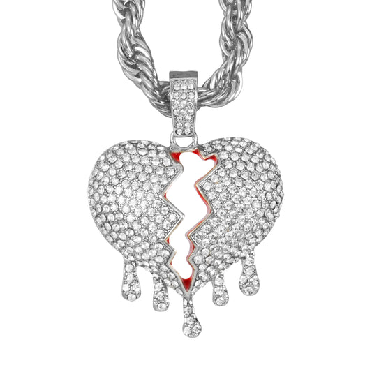 Iced Large Love Pendant with 8mm Rope Chain 24" - HC-8046