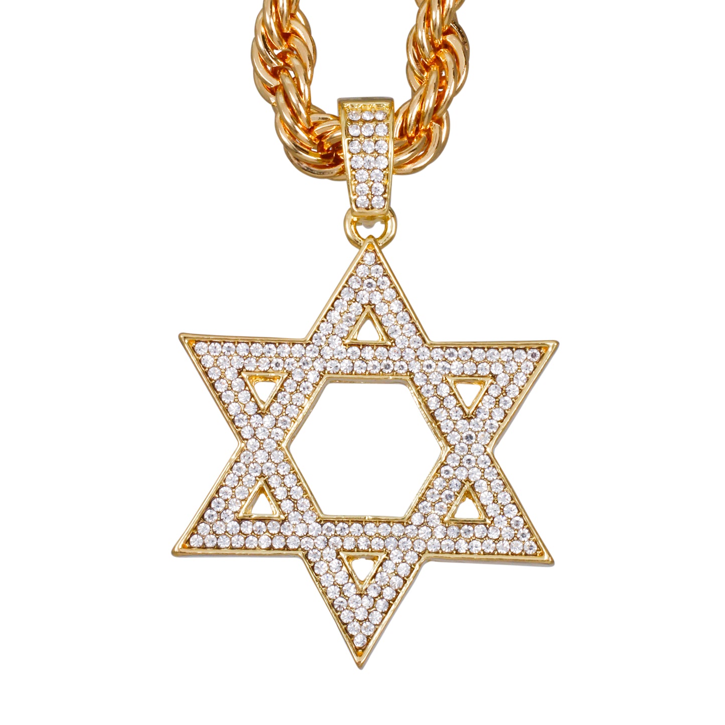 Iced Large Star Pendant with 8mm Rope Chain 24" - HC-8053