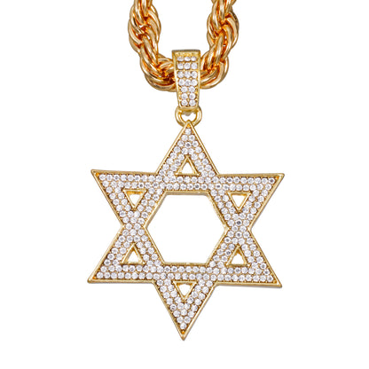 Iced Large Star Pendant with 8mm Rope Chain 24" - HC-8053