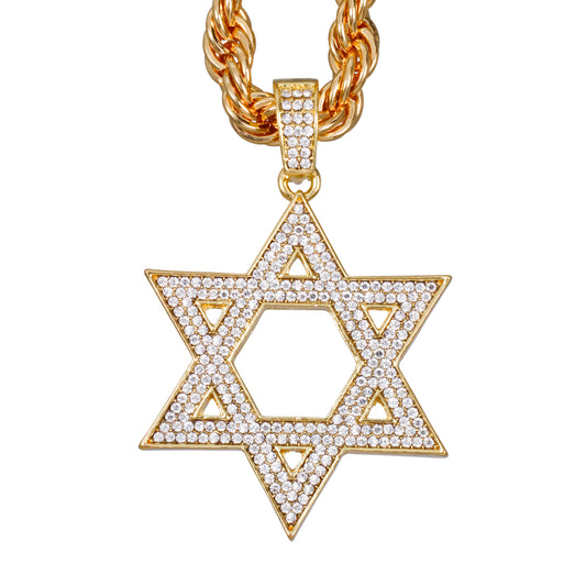 Iced Large Star Pendant with 8mm Rope Chain 24" - HC-8053