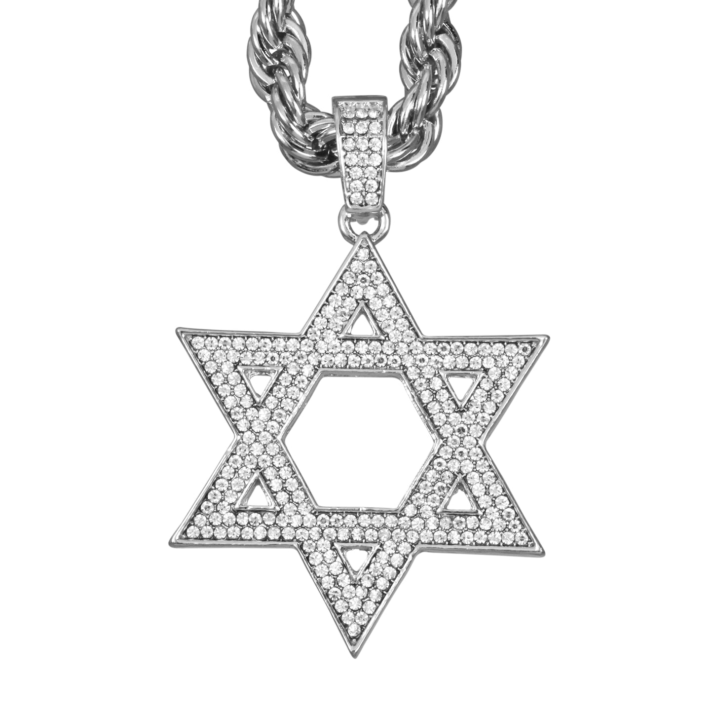 Iced Large Star Pendant with 8mm Rope Chain 24" - HC-8053