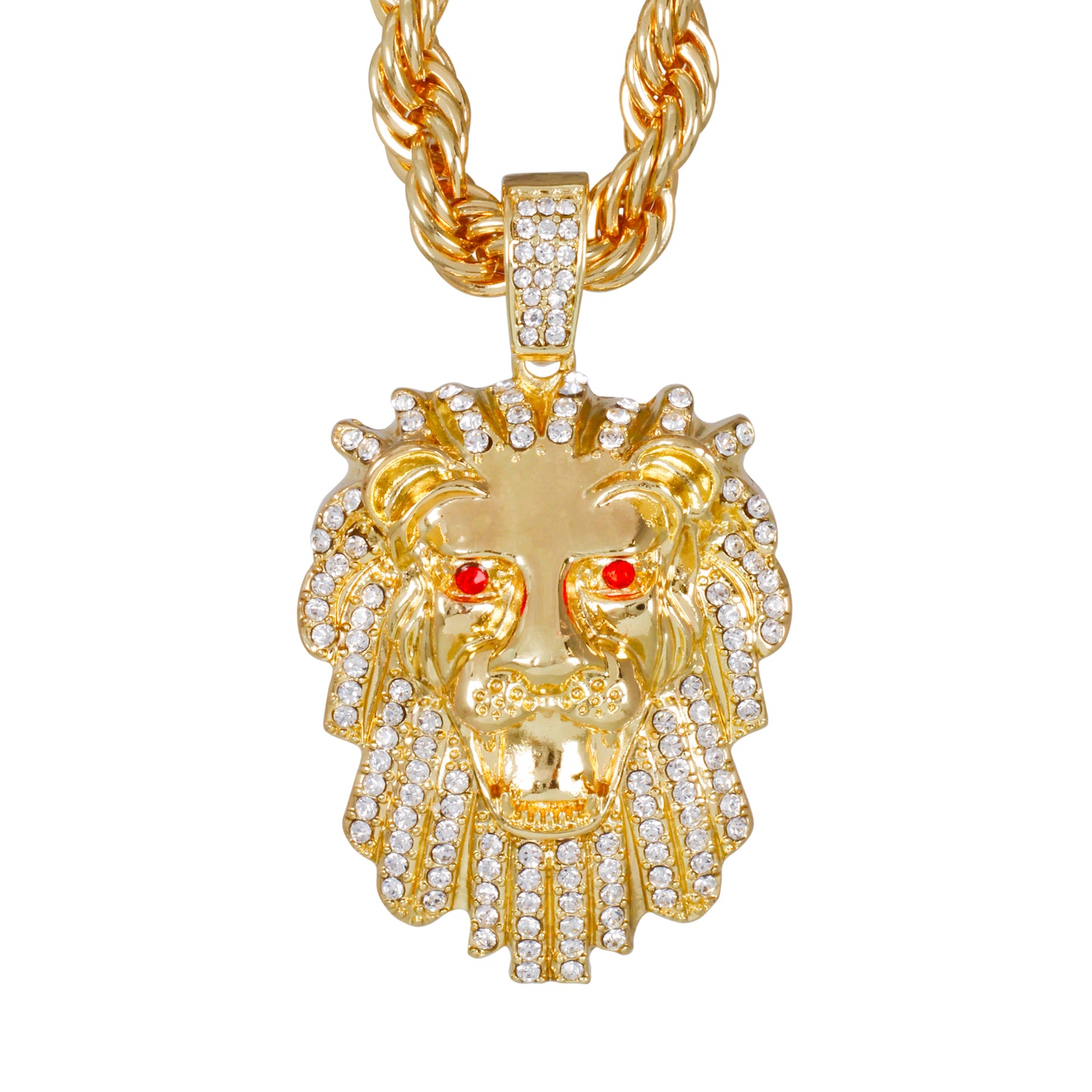 Iced Large Lion Pendant with 8mm Rope Chain 24" - HC-8054