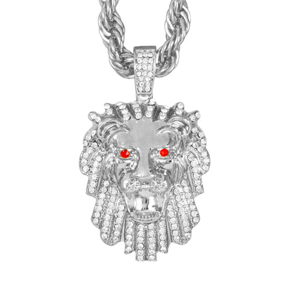 Iced Large Lion Pendant with 8mm Rope Chain 24" - HC-8054