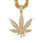 Iced Large Leaf Pendant with 8mm Rope Chain 24" - HC-8055