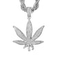 Iced Large Leaf Pendant with 8mm Rope Chain 24" - HC-8055