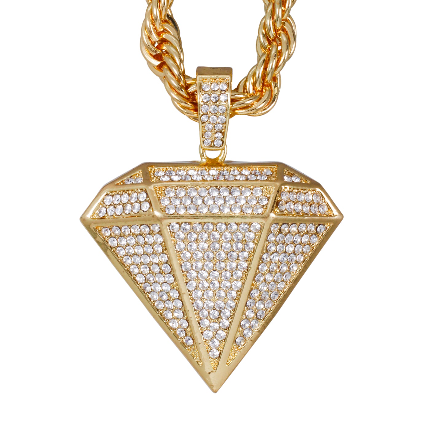 Iced Large Diamond Pendant with 8mm Rope Chain 24" - HC-8058