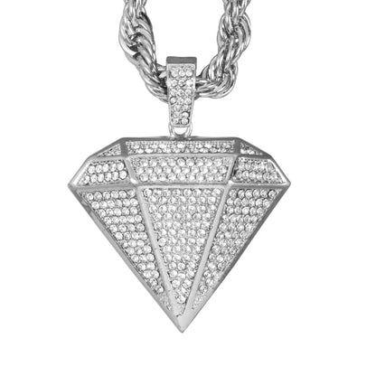 Iced Large Diamond Pendant with 8mm Rope Chain 24" - HC-8058