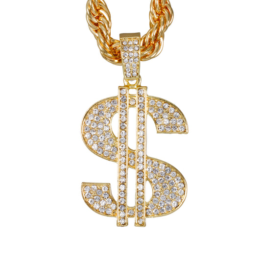 Iced Large Money Pendant with 8mm Rope Chain 24" - HC-8060