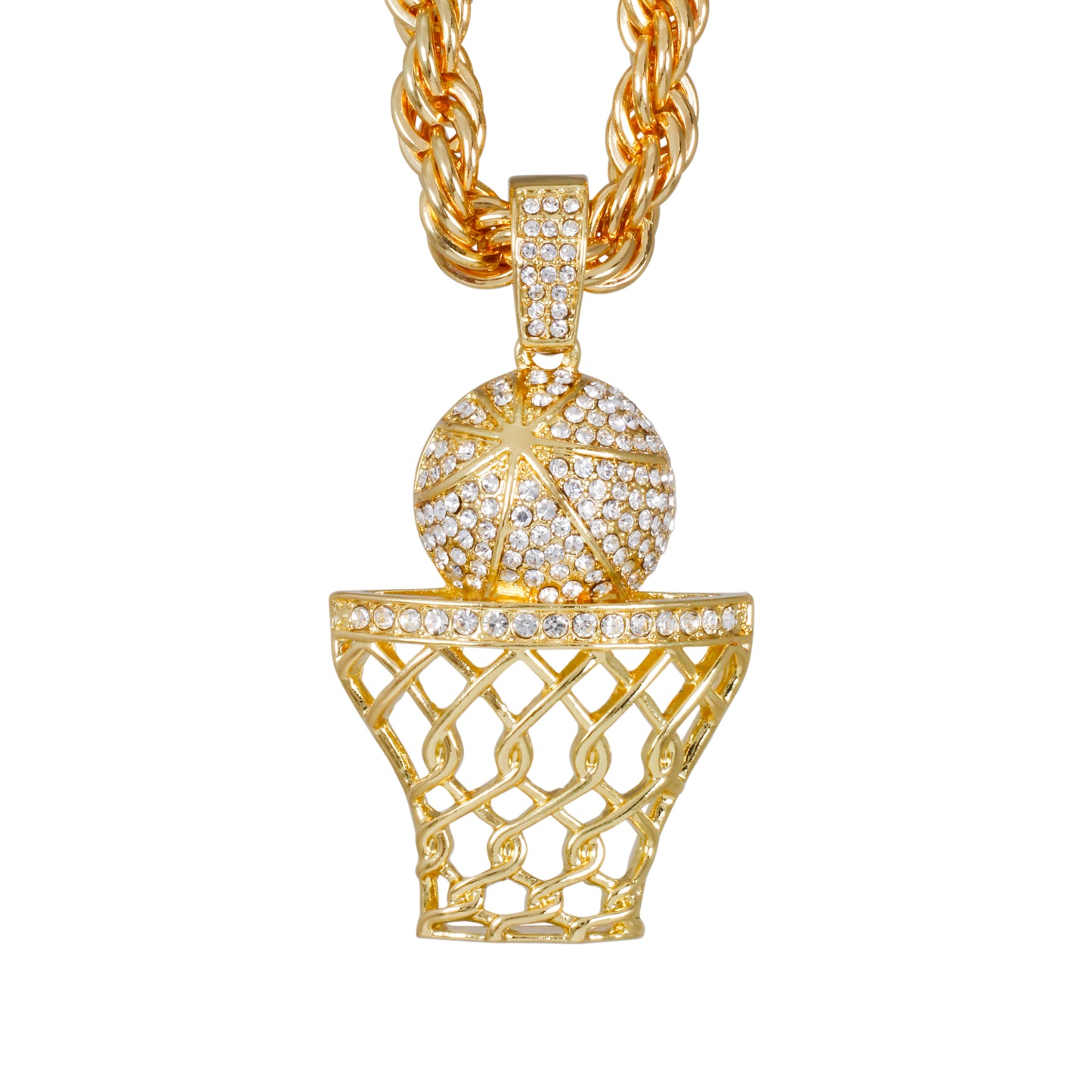 Iced Large Basketball Pendant with 8mm Rope Chain 24" - HC-8061