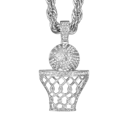 Iced Large Basketball Pendant with 8mm Rope Chain 24" - HC-8061