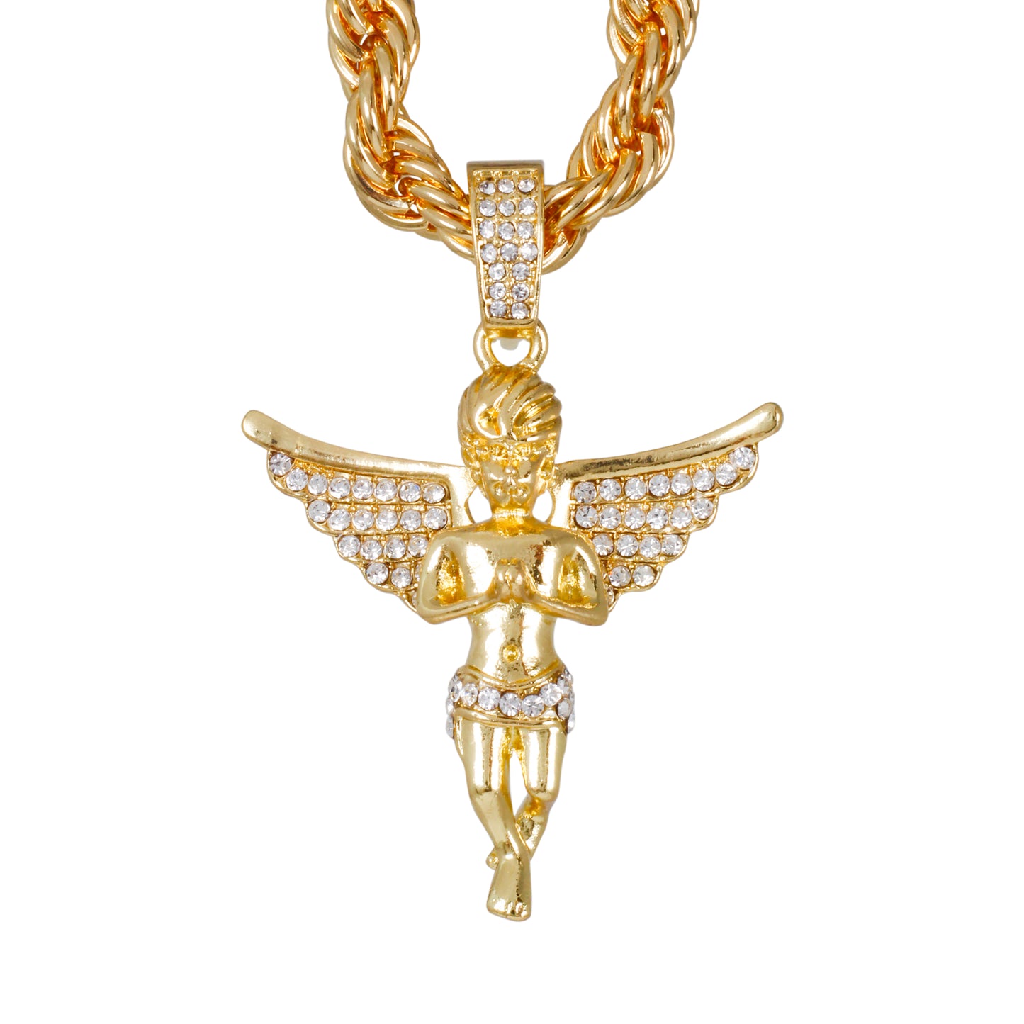 Iced Large Angel Pendant with 8mm Rope Chain 24" - HC-8063