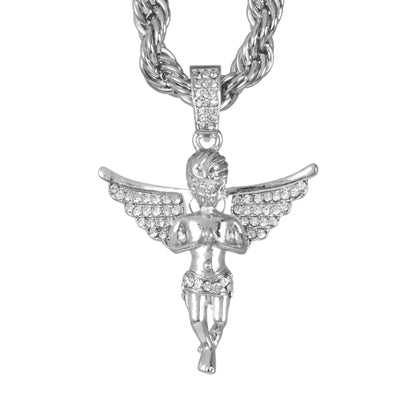 Iced Large Angel Pendant with 8mm Rope Chain 24" - HC-8063