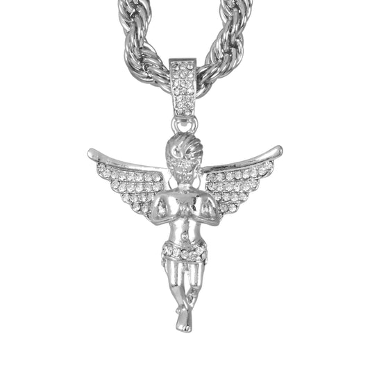 Iced Large Angel Pendant with 8mm Rope Chain 24" - HC-8063