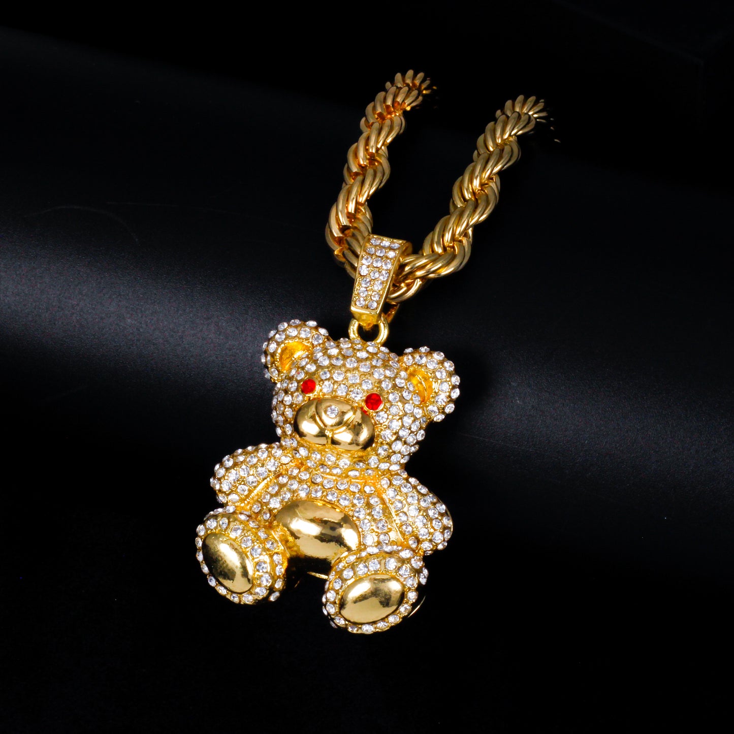 Iced Large Teddy Bear Pendant with 8mm Rope Chain 24" - HC-8064