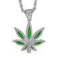 Iced Large Leaf Pendant with 8mm Rope Chain 24" - HC-8065