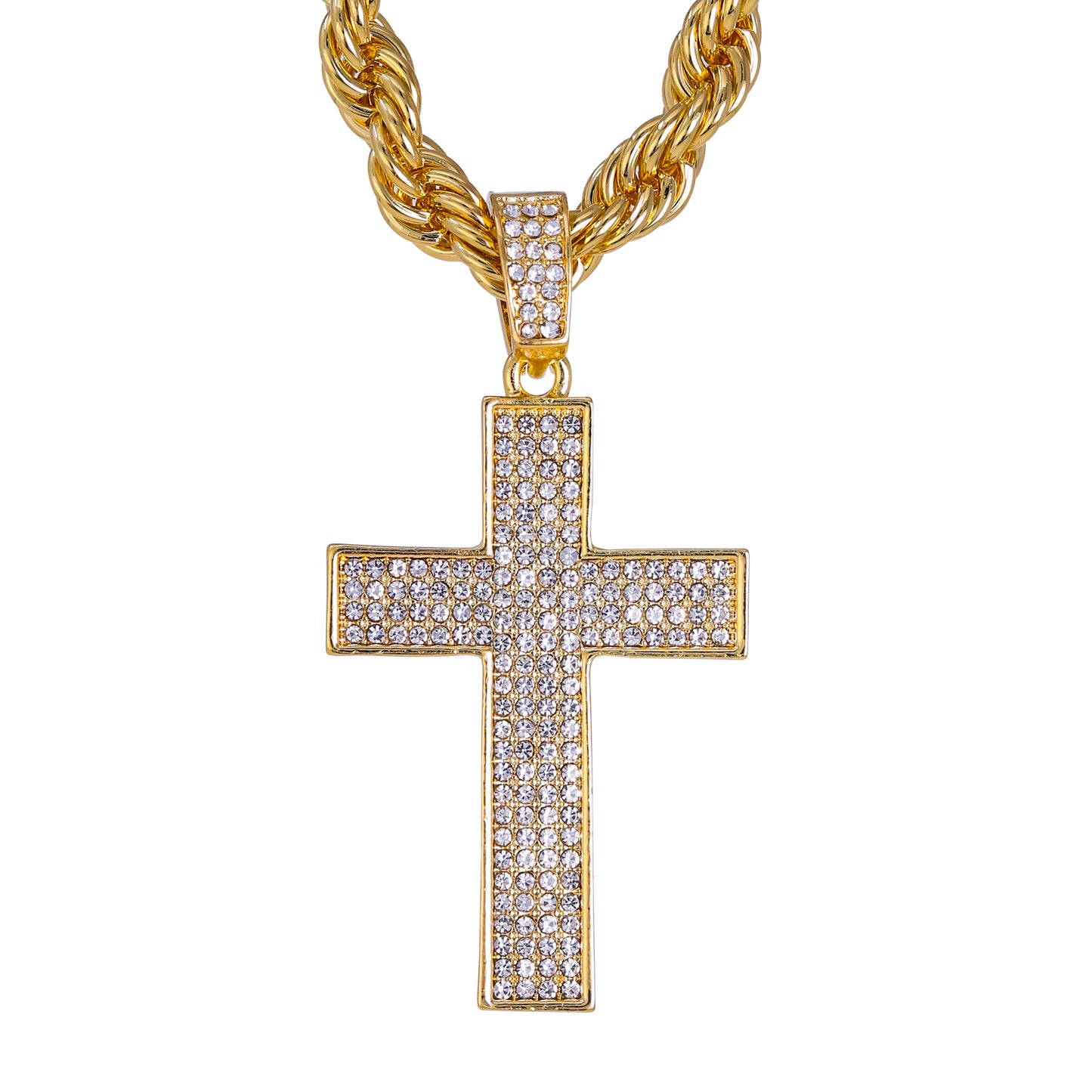 Iced Large Cross Pendant with 8mm Rope Chain 24" - HC-8066