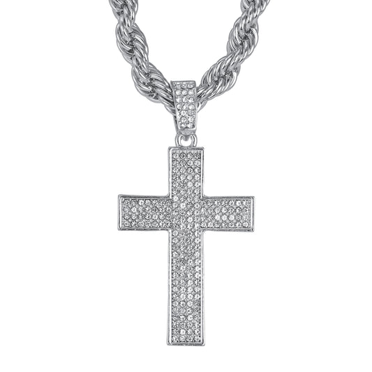 Iced Large Cross Pendant with 8mm Rope Chain 24" - HC-8066