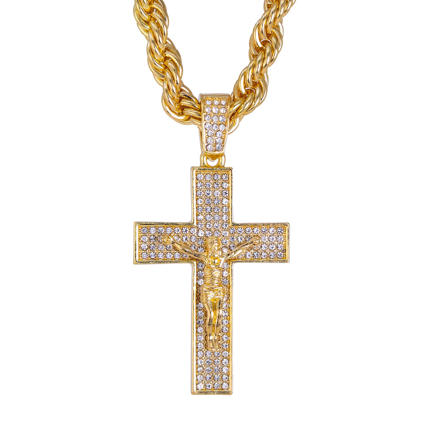 Iced Large Cross Pendant with 8mm Rope Chain 24" - HC-8067