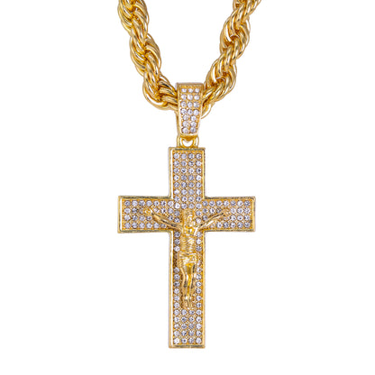 Iced Large Cross Pendant with 8mm Rope Chain 24" - HC-8067