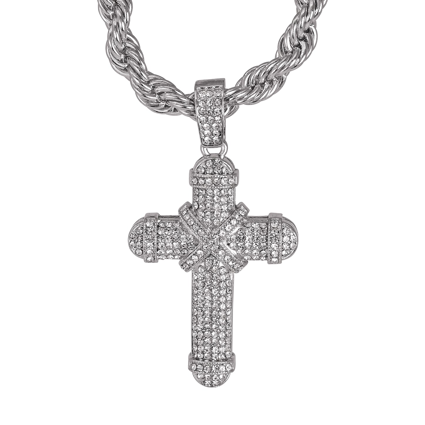 Iced Large Cross Pendant with 8mm Rope Chain 24" - HC-8068